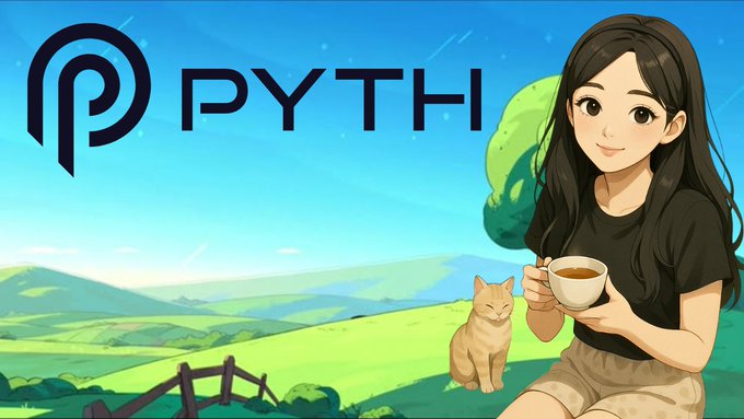 The image features a woman sitting outdoors enjoying her afternoon while holding a cup of coffee. Behind her, there's a cat and an orange cat statue. The scene suggests that she might be having a leisurely moment with her pet cats. Above them, there is text that reads "pyth", which appears to either be part of the image or part of the background elements in the scene. The presence of these objects conveys a sense of relaxation and contentment during an afternoon spent outdoors with pets.
