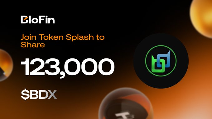 The image shows an advertisement for a token splash event organized by an organization named BDX (Bidder Digital X). The event aims to encourage individuals to participate by trading tokens, with the potential to earn a share of the 123,000 rewards generated from this process. The tokens will be used as a digital currency, allowing participants to access various rewards.

The image also contains a round logo placed centrally in the top-left corner and other images of coins scattered around it, which add visual interest to the advertisement.