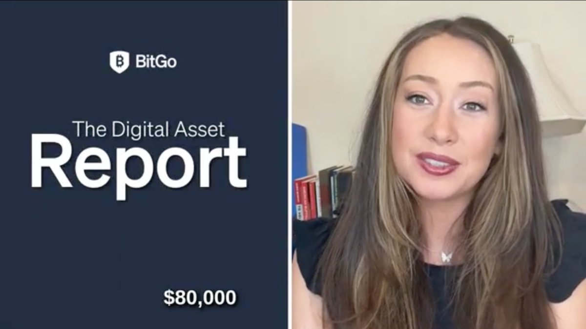 A woman hosts BitGo's "The Digital Asset Report," with on-screen graphics highlighting Bitcoin's $80,000 price milestone, aligning with the post's recap of Bitcoin breaking back above $80K along with major banking and regulatory updates.