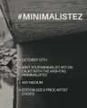 Dark promotional graphic with text '#MINIMALISTEZ' and a list including 'OCTOBER 17TH', 'MINIMALPARIBAIS.37 SIT ON TERRORISM HE IS A FRENCH ARTIST CANDY', and 'OCTOBER 6 FRENCH ARTIST CANDY'.