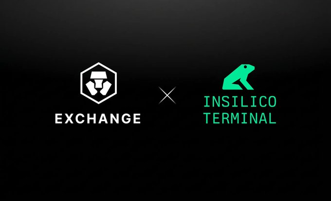 A promotional graphic on a dark background displays the logos for "EXCHANGE" and "INSILICO TERMINAL" separated by an 'X' symbol, indicating a partnership or collaboration.
