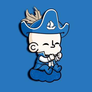 A cute cartoon character wearing a blue pirate hat with a sailboat emblem sits on a cloud-like base against a blue background, resembling the "Puffpals" NFT mascot style being referenced in the post about today's mint options.