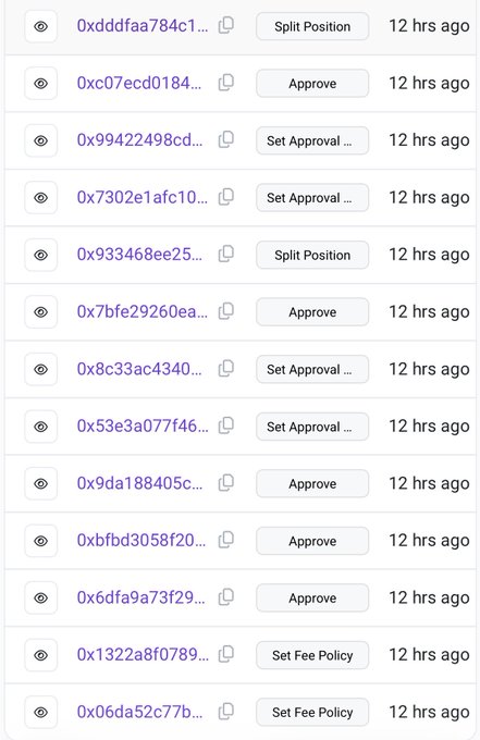 The image shows a large spreadsheet filled with many columns of data, including information about set approval settings and a column for an app named "Polymarket." The content suggests that the user has multiple options and preferences to choose from within Polymarket or is waiting for an approval response regarding Polymarket.
