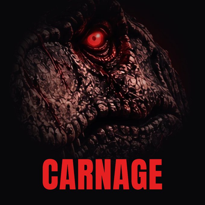 A dark, monstrous face with a single glowing red eye is shown above the word 'CARNAGE' in bold red letters.