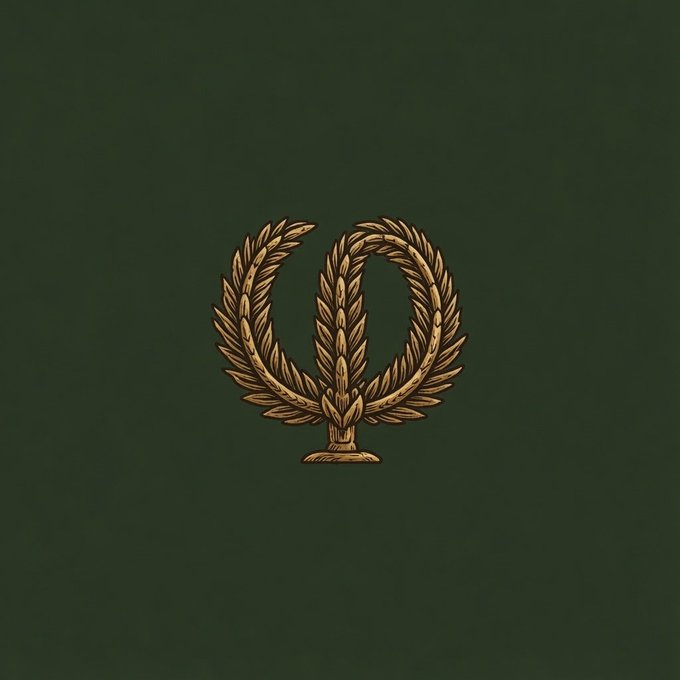 A golden laurel wreath emblem centered on a dark green background, resembling a luxury brand insignia.