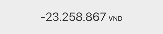 The image displays the text "-23.258.867 VND" against a light gray background, representing a debt amount in Vietnamese Dong. The negative figure illustrates the caption's context of a bank loan for purchasing cryptocurrency that resulted in a significant financial loss, with the person noting they are still paying off the debt three years later with no returns.