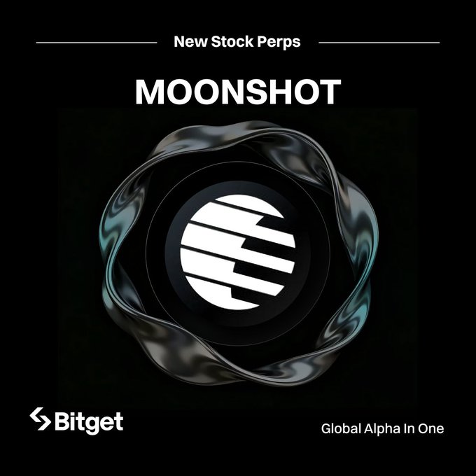 Promotional graphic for Bitget's 'New Stock Perps' featuring the 'MOONSHOT' logo with the tagline 'Global Alpha In One.'