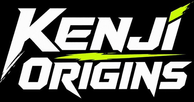 The image displays the bold "KENJI ORIGINS" logo in stylized white lettering with vibrant green accents against a black background. This logo represents the Kenji Origins NFT collection, which is being promoted in the giveaway post offering 10x Stage 3 whitelist spots to participants who follow, like, retweet, and comment with their wallet address.
