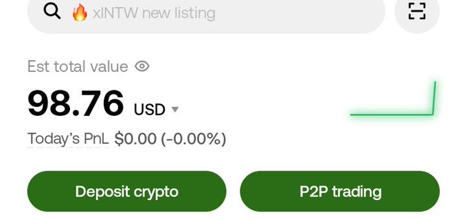 The image shows a cryptocurrency wallet dashboard with an estimated total value of $98.76 USD, alongside "Deposit crypto" and "P2P trading" buttons. This screenshot serves as visual proof of the $98.76 payment the poster received from a single collaboration with @punchdotwin, illustrating that creating value online can indeed translate into tangible earnings.