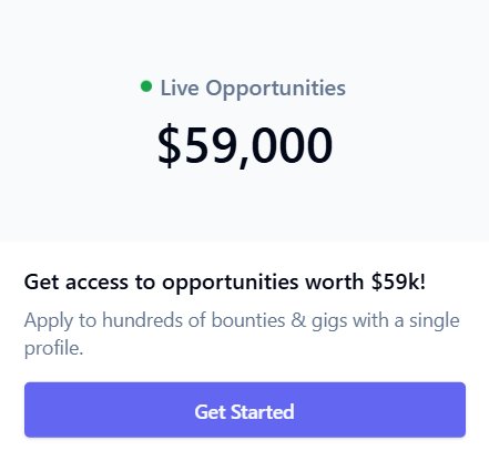 A promotional graphic displays "Live Opportunities" with a value of "$59,000," encouraging users to "Get access to opportunities worth $59k" by applying to bounties and gigs with a single profile, featuring a purple "Get Started" button. The image directly relates to the post by presenting a concrete opportunity to earn $59,000, contrasting the choice between going outside ("touching grass") and pursuing that substantial financial reward.