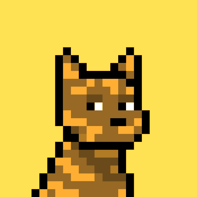 A pixel art illustration of a brown and black dog (resembling Scooby-Doo) set against a yellow background.