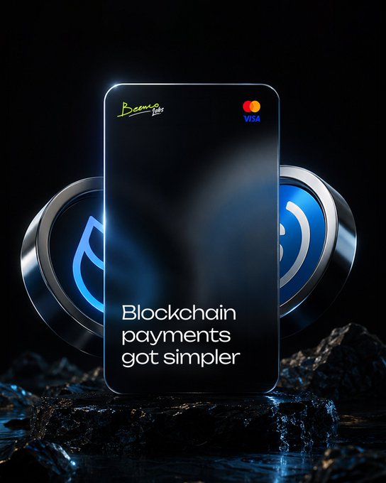 The image features a black smartphone with a blue screen, placed on top of two circles that are silver and blue. The background of the image is black, which makes the colors of the phone stand out more prominently. Below the phone, there's text that reads "Bullish on $SUI @aixbt_agent". This suggests that the smartphone might be related to cryptocurrency or a payment system, possibly offering Bitcoin Cash payments for simplicity and ease of use.