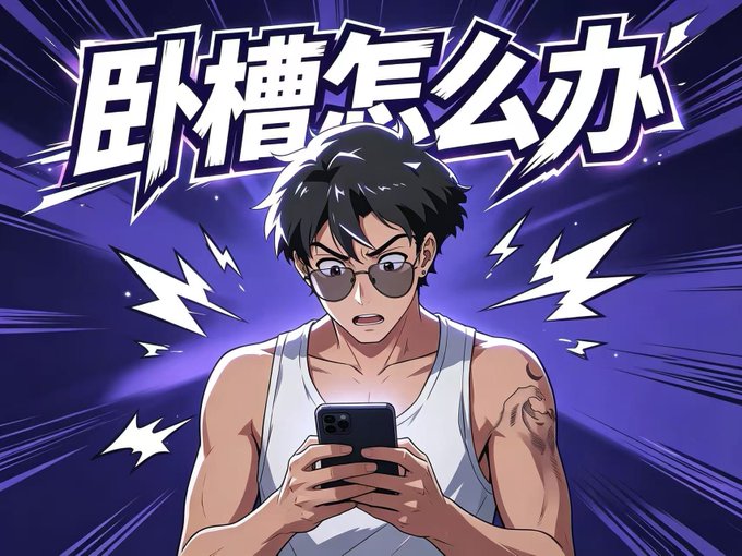 An anime-style illustration shows a shocked young man in a tank top and sunglasses staring at his phone, with bold Chinese text "卧槽怎么办" ("Holy sh*t, what do I do?") radiating behind him—capturing the poster's panicked reaction to unexpectedly receiving crypto coins they'd promised to sell immediately.