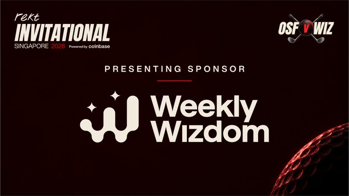 A promotional banner for 'Weekly Wizdom' as presenting sponsor of the PGL Invitational Singapore 2026, with OSF V WIZ logos.