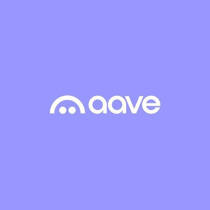 A minimalist purple graphic displaying the white Aave logo, featuring its signature arched symbol beside the lowercase "aave" wordmark, visually representing the brand behind the announcement enabling direct USDC deposits from Base via its mobile app.