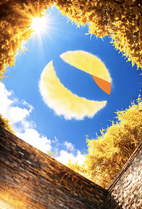 The image shows a brick wall with a large yellow cloud floating above it, creating an interesting visual effect. The sun is shining through the cloud, casting a bright light over the scene. The perspective of the photo suggests that it was taken from inside or behind the brick wall, giving viewers a unique view of the sky and the cloud formation. The image also contains text that reads "The market is in a bad state; there' s not much to say. However, when we evaluate the situation from the perspective of 
$LUNC , we see great opportunities. The Terra Classic community can gather all investors around $LUNC and $USTC with renewed enthusiasm." This message seems to be related to the market's current state or a potential investment opportunity in the market.
