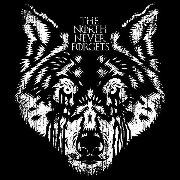 A stark black and white illustration of a snarling direwolf with the text "THE NORTH NEVER FORGETS" above it, referencing the Stark house sigil from Game of Thrones and symbolizing loyalty and remembrance—evoking the crypto community's message that the "North" (investors) will not forget MegaETH's alleged taking of a six-figure ICO allocation from @icobeast for attempting to hedge his position.