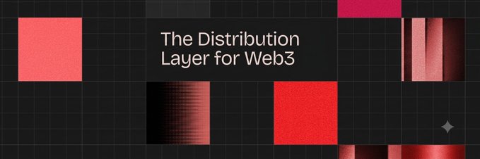 The image displays the text "The Distribution Layer for Web3" against a black background with red pixelated square accents. It serves as a bold header graphic that introduces Nucleus's mission of revolutionizing Web3 by shifting rewards toward on-chain reputation and genuine activity rather than superficial metrics.