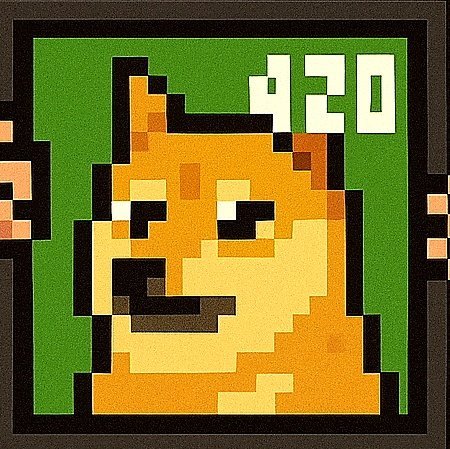 An 8-bit pixel art style portrait of a character with orange and tan coloring set against a green background, with the number '420' displayed in the upper right corner.