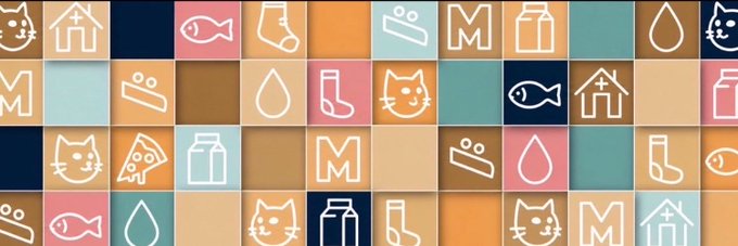 This image displays a grid of icons including cats, fish, milk cartons, socks, houses, and the letter "M" against a pastel-colored background. The icons visually represent common items, possibly alluding to the "use case" mentioned in the accompanying post regarding $CATE.
