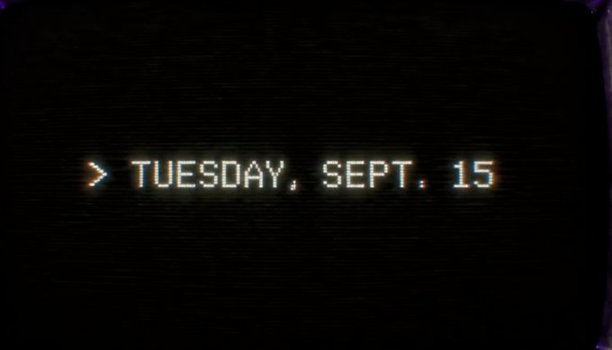 A retro-style CRT screen displays the text "> TUESDAY, SEPT. 15" in a pixelated white font against a black background, signaling the upcoming mint date for the ZEC NFT collection mentioned in the post.