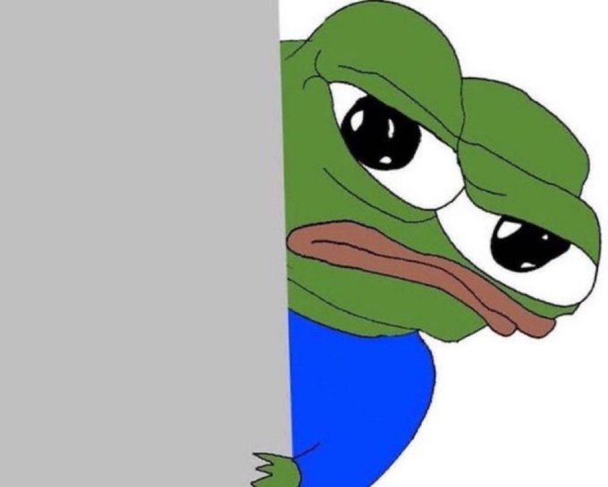 The image shows the "Sad Pepe" frog meme peeking from behind a gray wall with a melancholy expression, humorously conveying reluctance or hesitation.

The cartoon frog hiding behind a wall visually represents the poster's hesitation or shyness about elaborating in the required five sentences, making it an awkward but relatable non-answer to the web3 prompt.