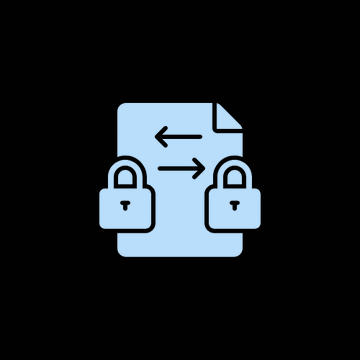 The image features a blue icon with two padlocks attached to each other, symbolizing the concept of transferring data securely between parties. The padlocks are positioned side by side, indicating that they are connected or linked together. This visual representation helps convey the idea of securely exchanging information and maintaining privacy in the digital world.