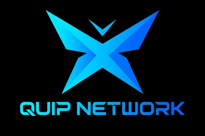 A logo on a black background featuring a blue geometric star/X shape above the text 'QUIP NETWORK'.