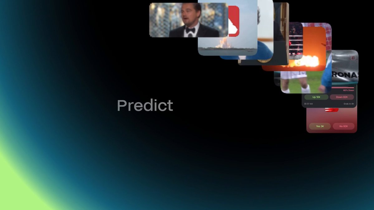 The image shows a screenshot of the website Jupiter Mobile's Prediction markets, which are native on the platform. The main focus of the image is an advertisement for the site featuring multiple images representing various topics such as politics, sports, and culture. The text above the image clearly states that "Prediction markets are now native on Jupiter Mobile! Stop using your browser. Stop switching tabs or apps." This indicates that the website has been updated to allow predictions made in markets like this one to be integrated into users' browsers for real-time updates and actionable insights related to the featured topics.