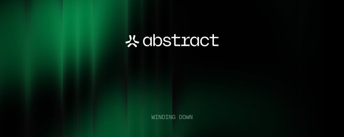 A dark graphic with green blurred lighting effects, featuring the white text 'abstract' with a logo, and 'WINDING DOWN' at the bottom.