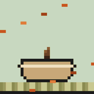 Pixel art animation frame depicting a brown pipe (likely from a Mario-style game) with orange brick blocks falling against a light blue sky and green ground.
