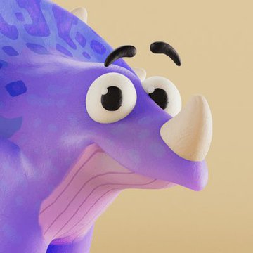 A close-up of a purple Claynosaurz NFT character with big expressive eyes and a pink underbelly, featured as the "Dino" mascot referenced in the post about the Amazon TV series hype and the collection's rising floor price.