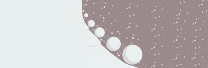 An abstract illustration showing a pinkish-gray textured surface with small white spheres along a curved edge against a white background.