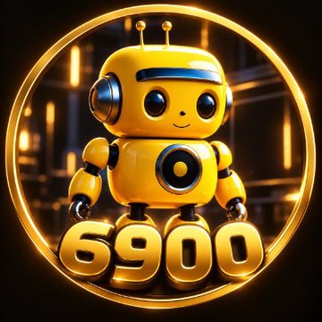 A cheerful yellow robot mascot stands inside a glowing gold circular frame, with the number "6900" prominently displayed beneath it. The robot's friendly, approachable design visually reinforces the playful branding of the UNIPCS6900 token, aligning with the meme-style marketing of the new Robinhood Chain launch.