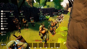 Goblins gather around a campfire in a vibrant forest setting within the "Primal Otherside" game, with player names like "SHAWBARS" and "FearicCATS" floating above characters, reflecting the chaotic multiplayer battle described in the post about the Bubble Crypto Cats #21 event.