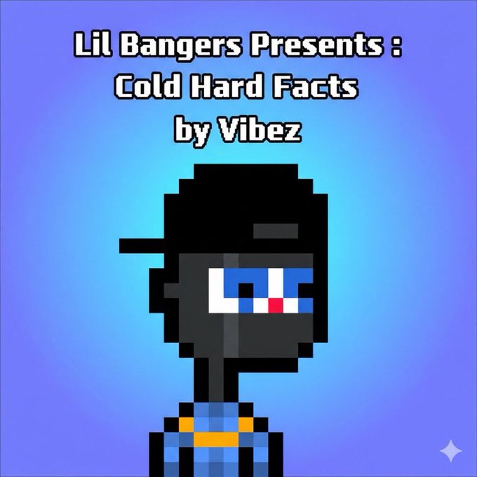 Title card reading "Lil Bangers Presents: Cold Hard Facts by Vibez" featuring a pixel art character with black hair, blue and red glasses, and a plaid shirt against a purple gradient background.