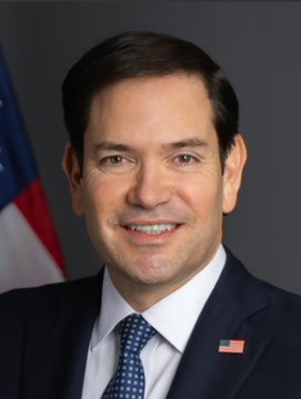 The image shows a headshot of Marco Rubio, a politician whose odds of winning the 2028 Republican presidential nomination are reported as 27% on Polymarket. This visual directly features the individual referenced in the accompanying post.