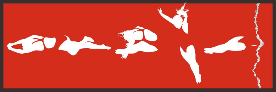 A red and black logo with white silhouettes of figures arranged to spell out the word "DANCE" with a stylized lightning bolt on the right side.
