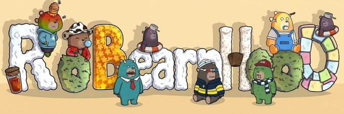 A colorful cartoon banner spelling "RB Beard BROS" with various characters dressed in costumes integrated into the letters.