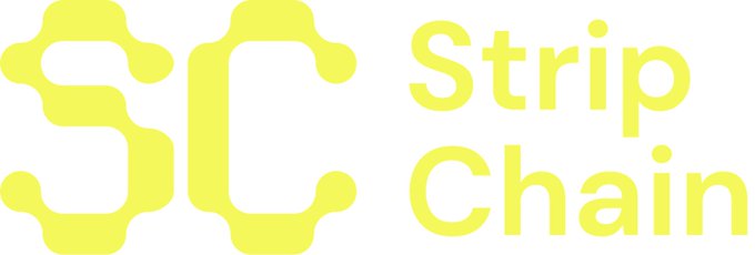 A pale yellow logo featuring the stylized letters "SC" alongside the text "Strip Chain" serves as the branding for StripChain, the token launch project referenced in the post about its Initial Time Train Community (ITTC) Sale.
