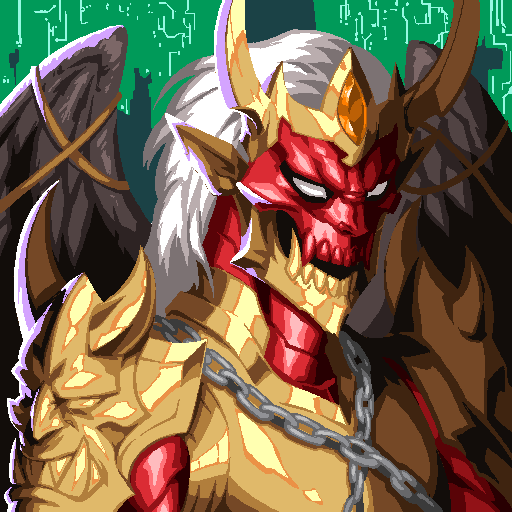 A pixel art illustration depicts a fierce demon lord with white hair, golden horns, and a red face, wearing ornate golden armor draped with chains and flanked by dark wings. The demonic, regal imagery visually represents the "Iron Lord" NFT being celebrated in the presale announcement.