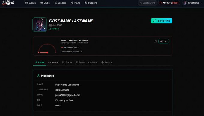 The image features a screenshot of an online gaming site with information about creating an account, such as the creator's last name and a description of their profile. The background color appears to be black, but there are some green elements present that stand out against the darkness. Additionally, there is text on the screen that says "First Name Last Name", suggesting the purpose of the image is related to online gaming or creating an account for it. Overall, the focus of this screenshot seems to be providing guidance and instructions for new users who want to join a game server or platform called DRVN VHCLS.