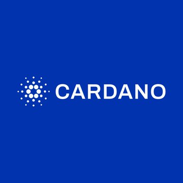 The image features a blue background with white text that reads "Cardano" at the top of the frame. Below this, there are two circles, one larger than the other, which appear to be part of a logo or symbol related to Cardano cryptocurrency. The text "Cardano" is written in all capital letters and is positioned above these symbols.