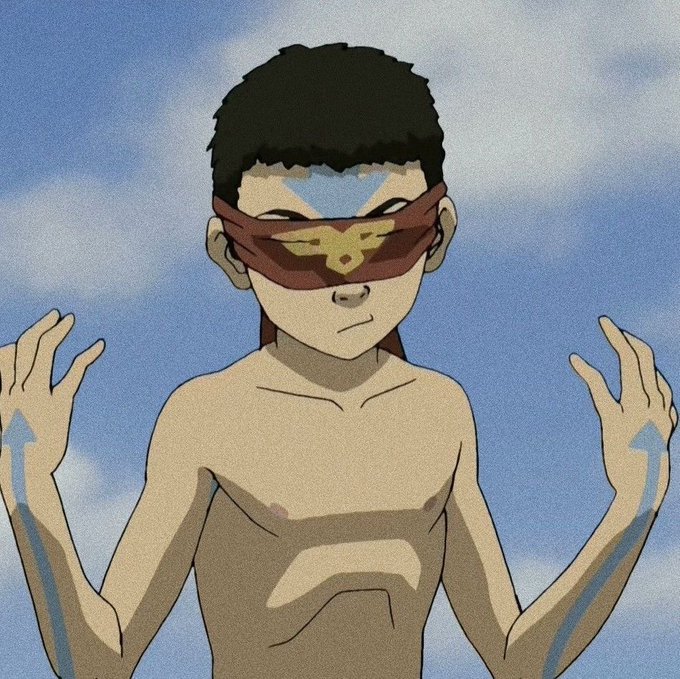 An animated illustration of a young boy with dark hair wearing a red mask with a yellow eagle emblem across his eyes, with blue arrow markings on his arms, shown against a cloudy sky background.
