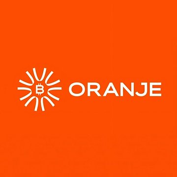 An orange background featuring a white logo with a stylized 'B' inside a sunburst design and the text 'ORANJE'.