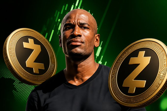 The image features a man standing against a green background with two gold coins placed above his head. The coins are labeled "Z" and "ZEC Smart", indicating that they might be related to cryptocurrency or smart coin technology. The man appears to be in a serious expression, possibly contemplating the value of these coins. The post also mentions that he sold his $HYPE and $NEAR Smart capital's activated bid-only mode on Zcash Arthur, which could imply that he is involved in the world of cryptocurrency trading or investing.

The image seems to focus on the man with the two gold coins above him, while the background features a green color scheme. The post also mentions that the man has "focus on what is in the image and how it relates to the post".