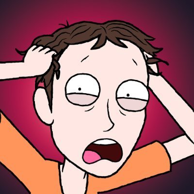 The illustration features a panicked cartoon character with wide, bulging eyes, a wide-open mouth, and both hands clutching their hair in visible distress. This image perfectly captures the "PTSD" theme of the post, depicting the visceral reaction of crypto traders haunted by their worst trades—visually embodying the "bad entries" and "endless holding" that turn painful market moments into dark comedy.