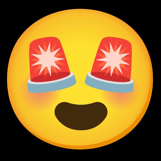 A large emoji face with heart-shaped, starburst eyes and an open smile, conveying infatuation.