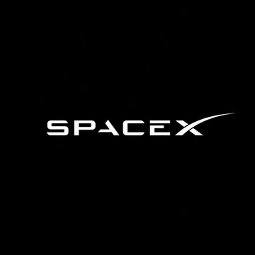 The image displays the SpaceX logo in white text on a black background, relevant to the post about SpaceX ($SPCX) joining the Nasdaq-100 index.