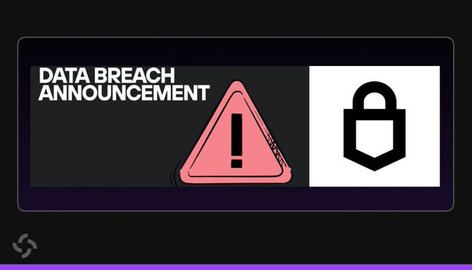 The image displays a "DATA BREACH ANNOUNCEMENT" banner with a warning triangle and padlock icon, visually alerting viewers to a security incident—specifically the ShipMonk data breach that exposed personal information of 67,000 Trezor customers who ordered between November 2019 and August 2021.